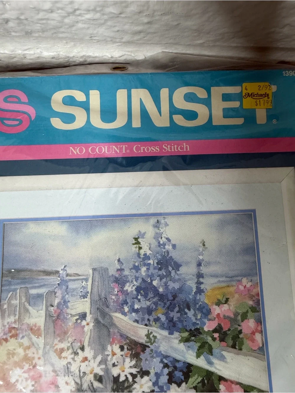 Sunset No Count Cross Stitch Seaside Fence Garden Floral 13902 NEW Coastal